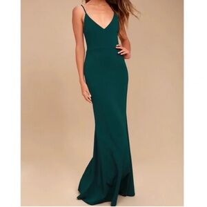 LULUS Green V Neck Twist Back Skater Maxi Length Prom Dress XS NWOT